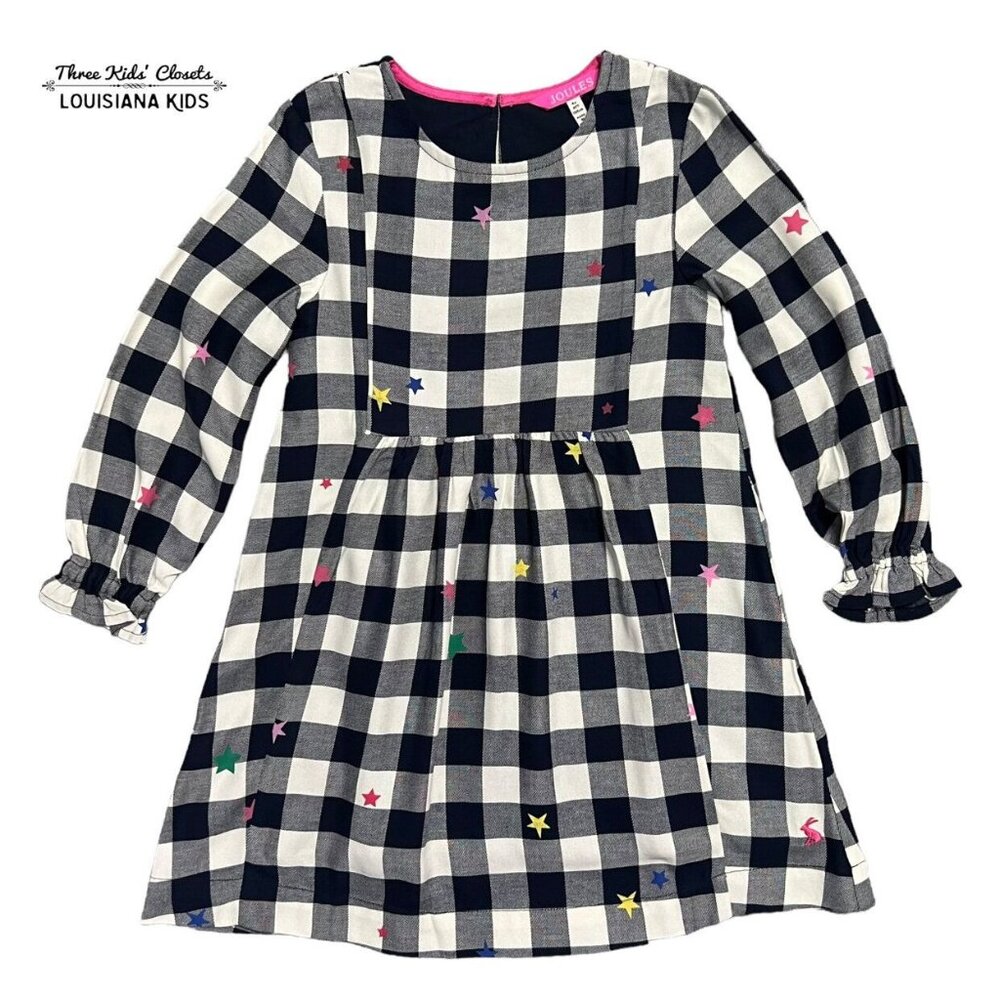 NEW Joules 4Y Navy Buffalo Plaid Stars Dress